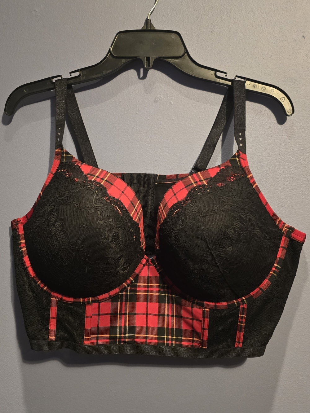 torrid Red Plaid Longline Bra with Black Lace